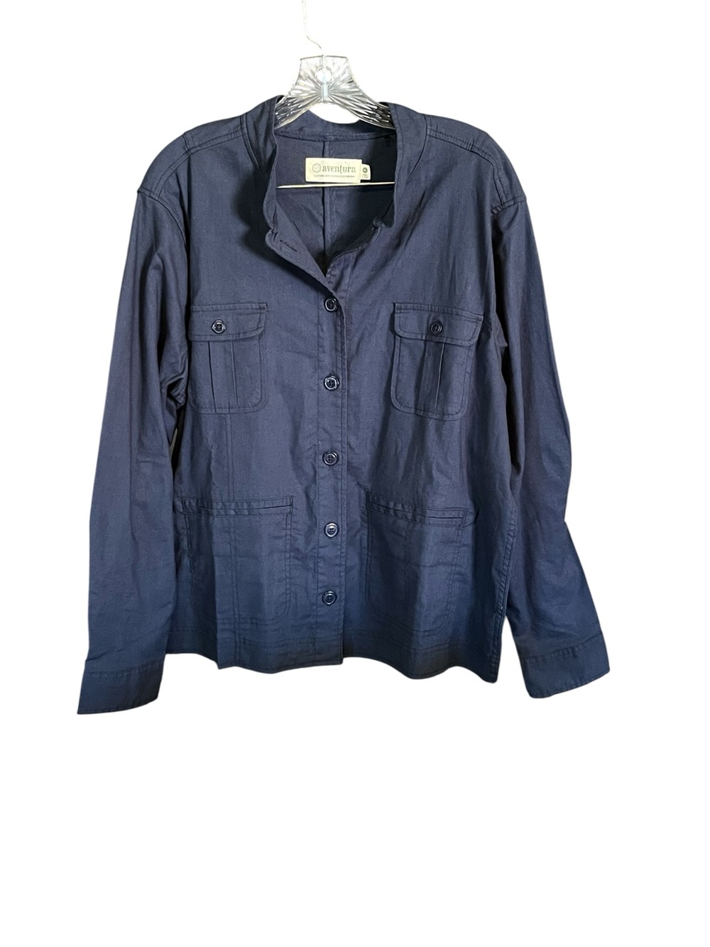 Aventura Utility Jacket Women’s XL Blue Organic Cotton Button Front Safari